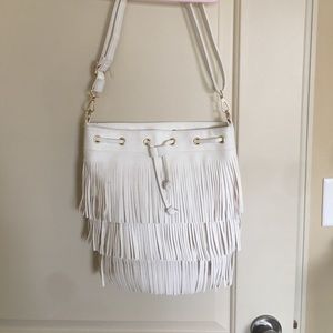 White Fringe Crossbody or Shoulder Bag